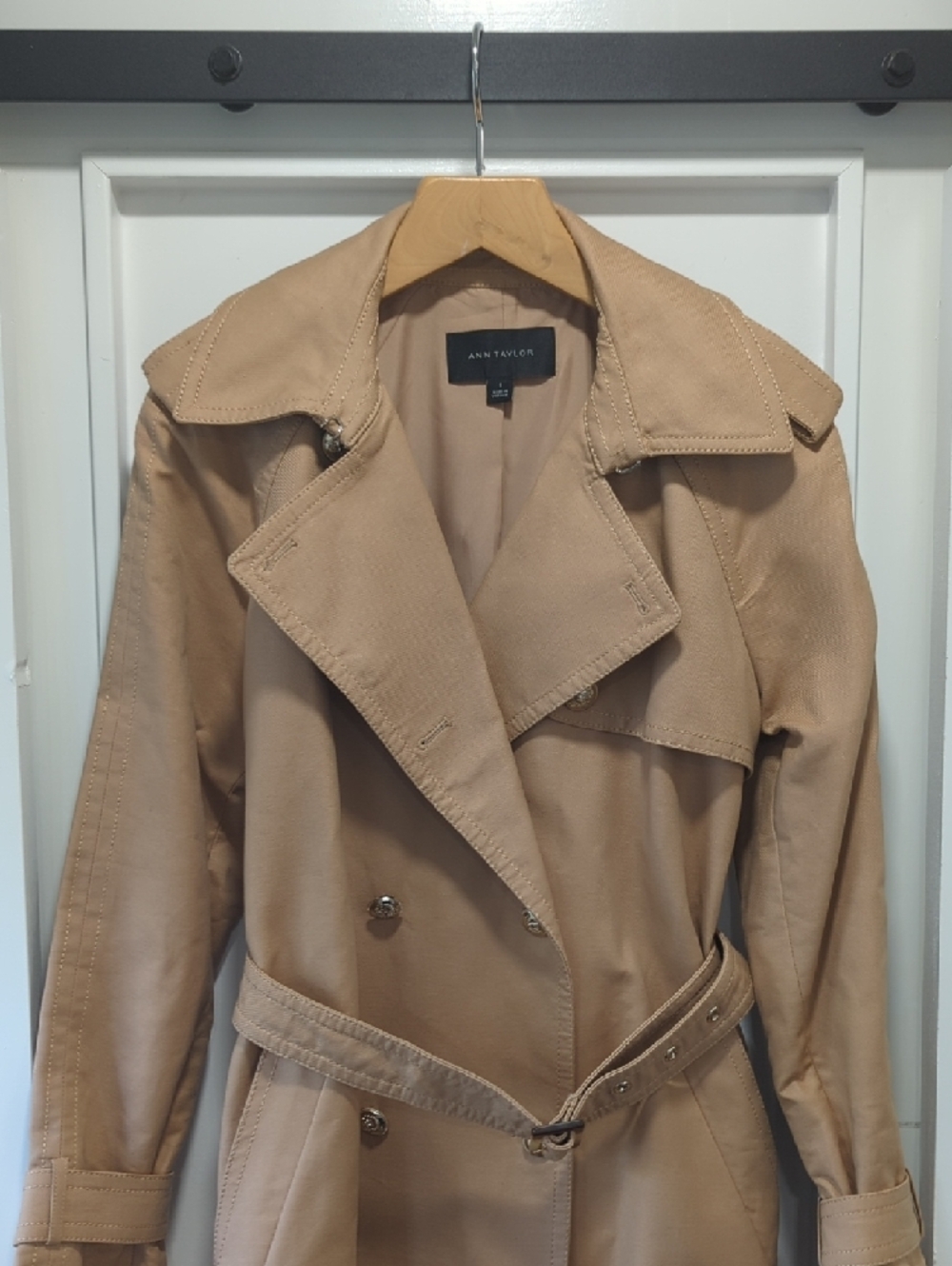 Ann Taylor Double Breasted Camel Trench Coat with Belt Size Small - Picture 3 of 12